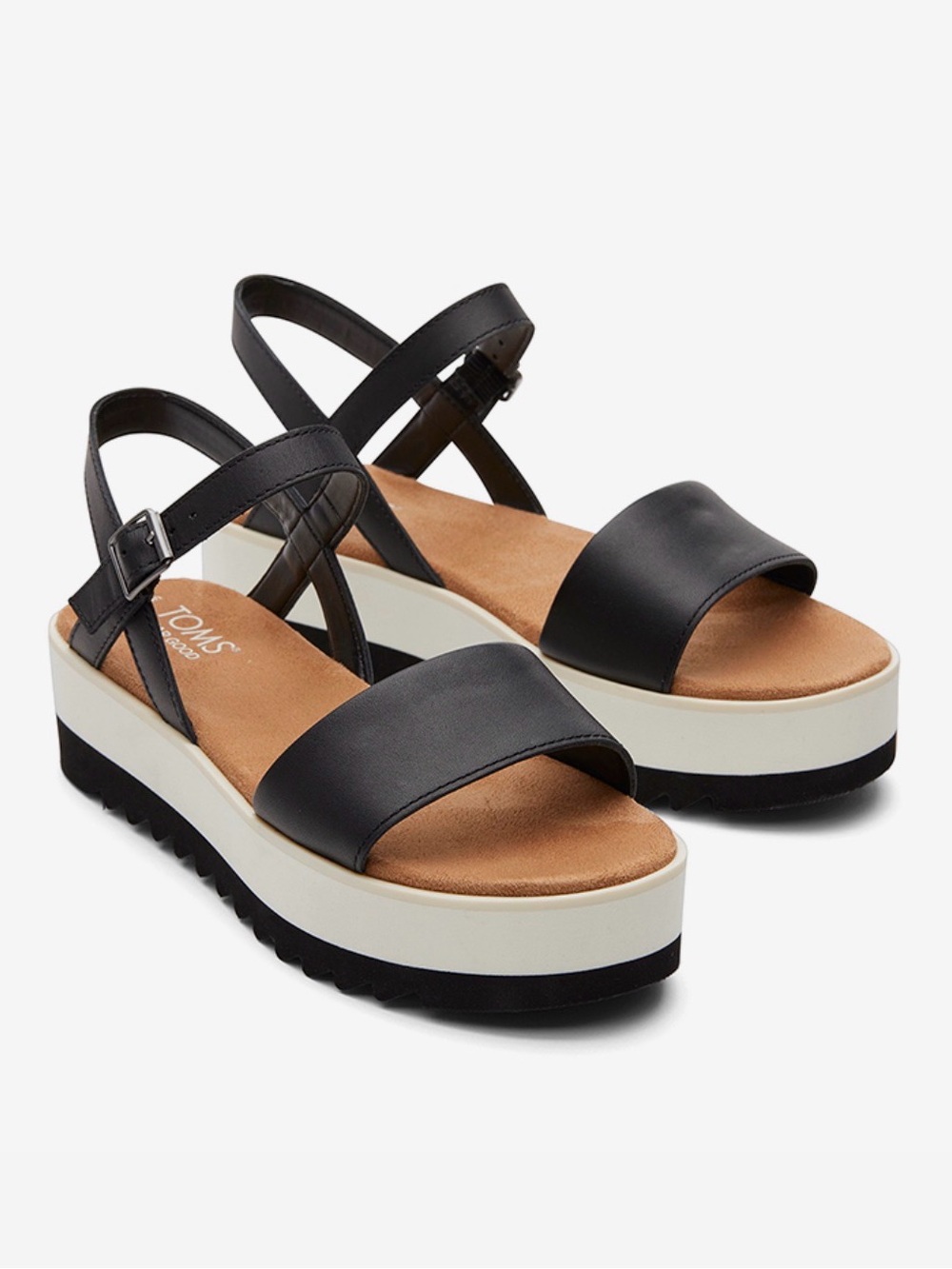 TOMS Brynn Black Platform Slingback Sandals with White Sole